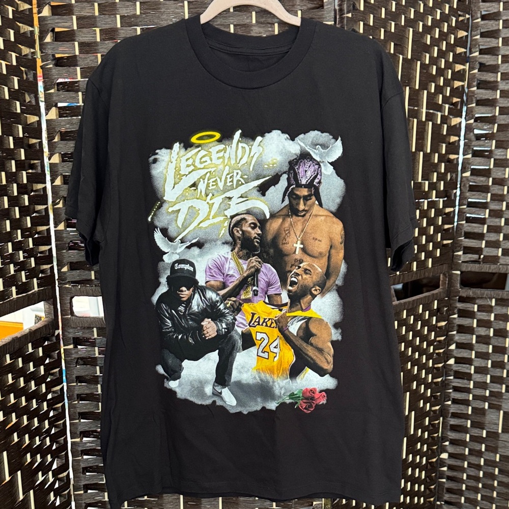Legends Never Die Black Graphic T-Shirt